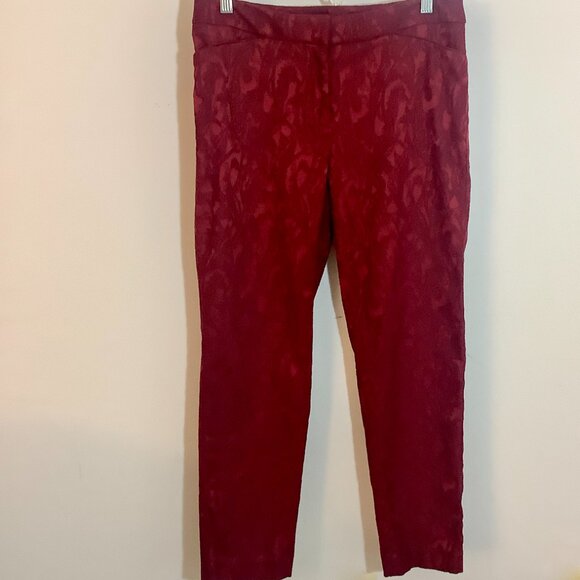 The Slim Ankle Pant White House Black Market Jacquard Paisley Dark Red Size 6 - Picture 2 of 12